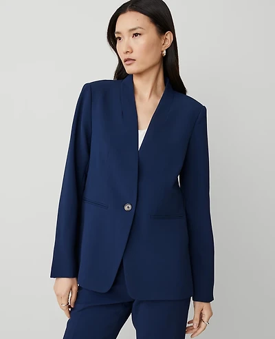 Ann Taylor The Petite Long Collarless Blazer Fluid Crepe Women's
