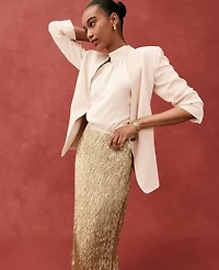 Ann Taylor The Petite Long Collarless Blazer Fluid Crepe Women's