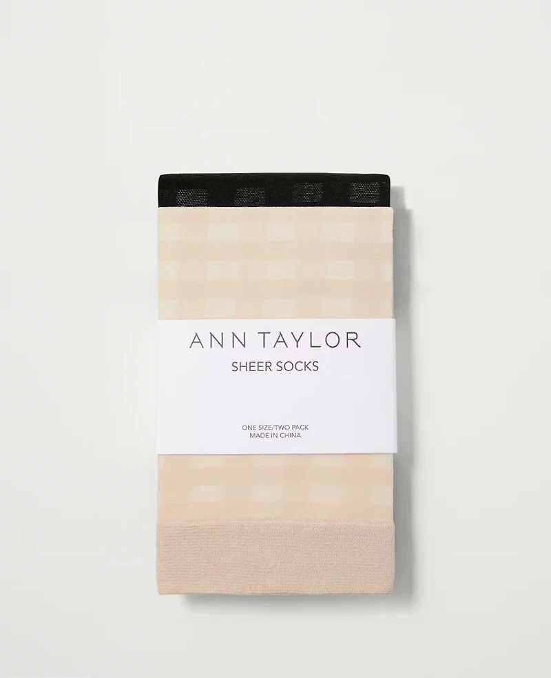 Ann Taylor Checked Sheer Crew Sock Set Whiskey Cream Women's