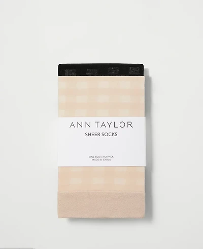 Ann Taylor Checked Sheer Crew Sock Set Whiskey Cream Women's