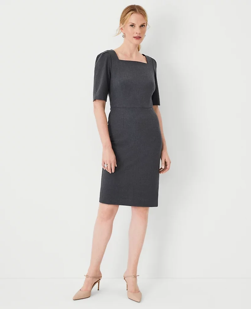 Ann Taylor The Elbow Sleeve Square Neck Dress Seasonless Stretch