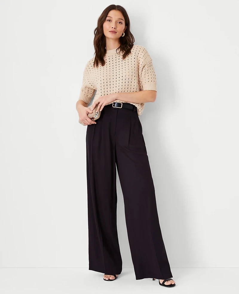 Ann Taylor The Pleated Wide-Leg Pant Black Women's