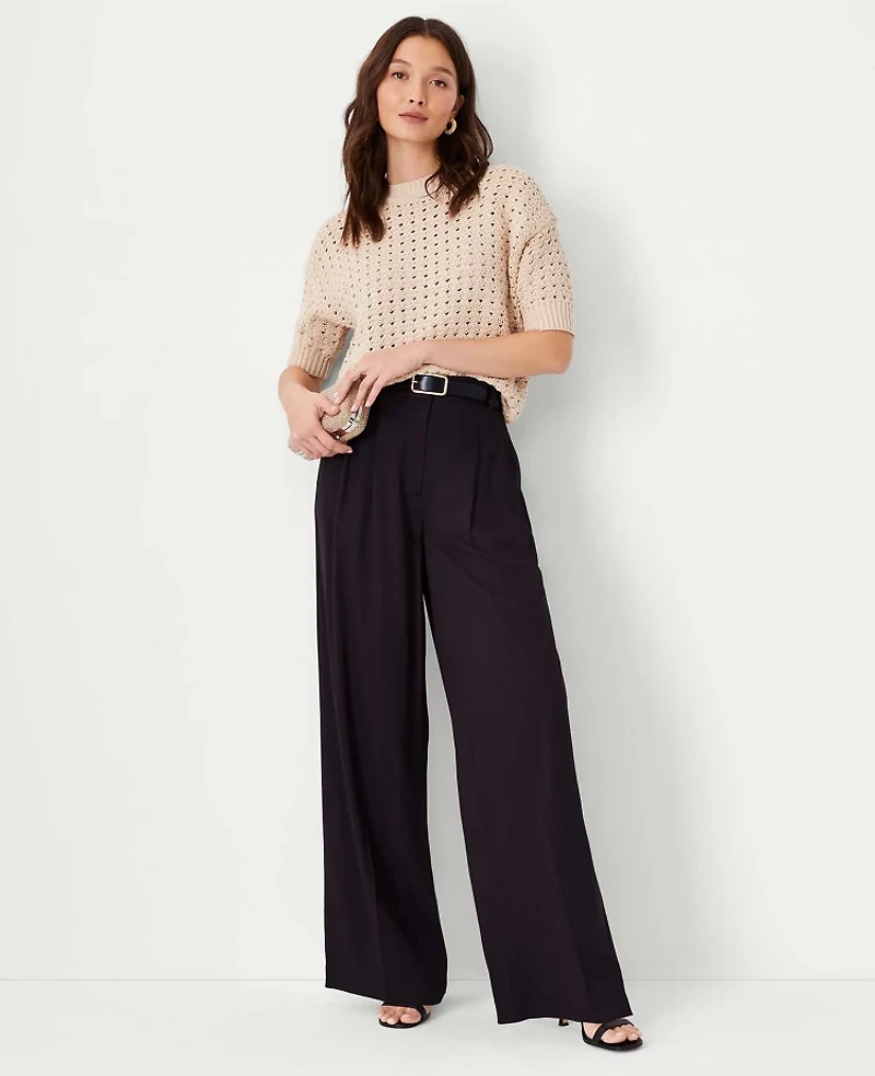 Ann Taylor The Petite Pleated Wide-Leg Pant Size 00 Black Women's