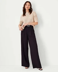 Ann Taylor The Petite Pleated Wide-Leg Pant Size 00 Black Women's