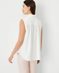 Ann Taylor Petite Ruffle Neck Button Top Size Small Winter White Women's