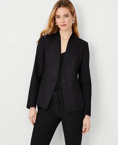 Ann Taylor The Petite Cutaway Blazer in Linen Blend Size 4 Black Women's