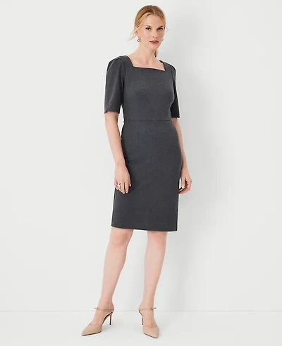 Ann Taylor The Petite Elbow Sleeve Square Neck Dress Seasonless Stretch