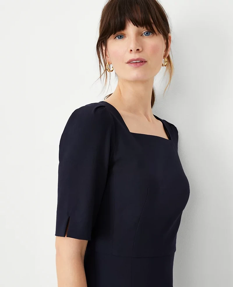 Ann Taylor The Petite Elbow Sleeve Square Neck Dress Seasonless Stretch Women's