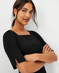 Ann Taylor The Petite Elbow Sleeve Square Neck Dress Seasonless Stretch Women's