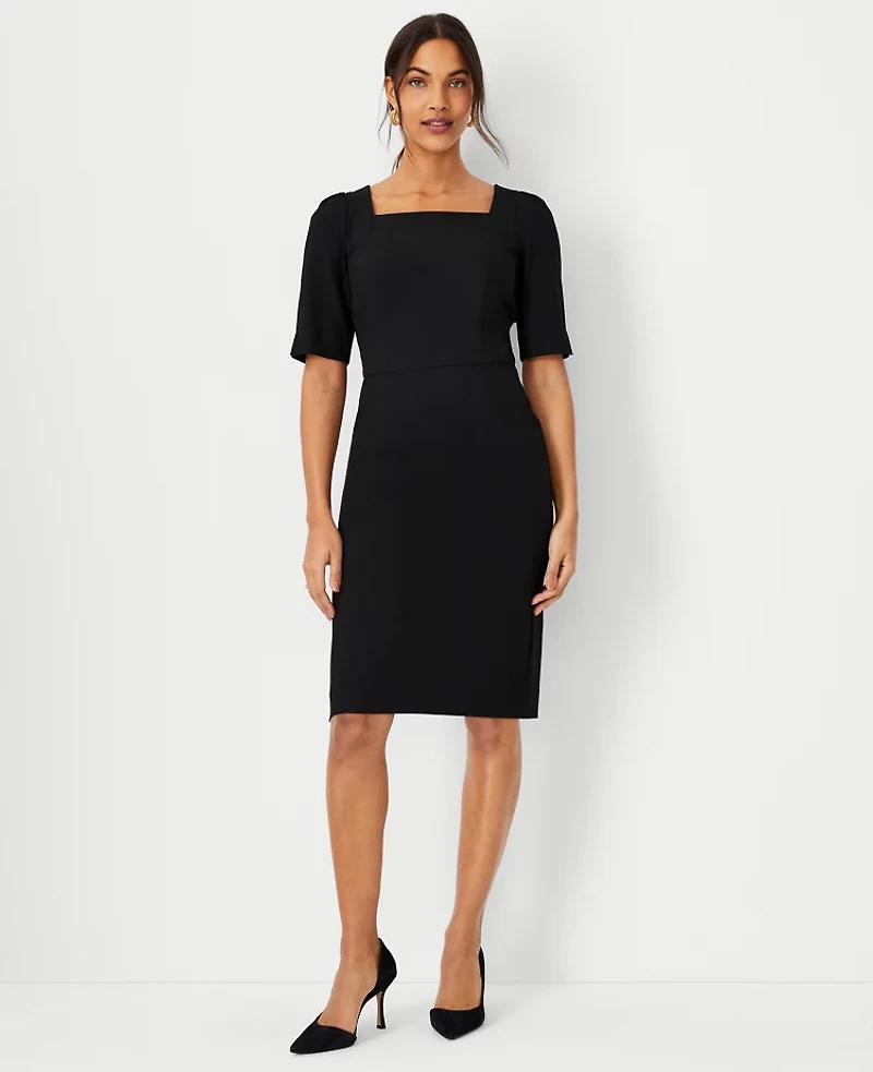 Ann Taylor The Petite Elbow Sleeve Square Neck Dress Seasonless Stretch Women's