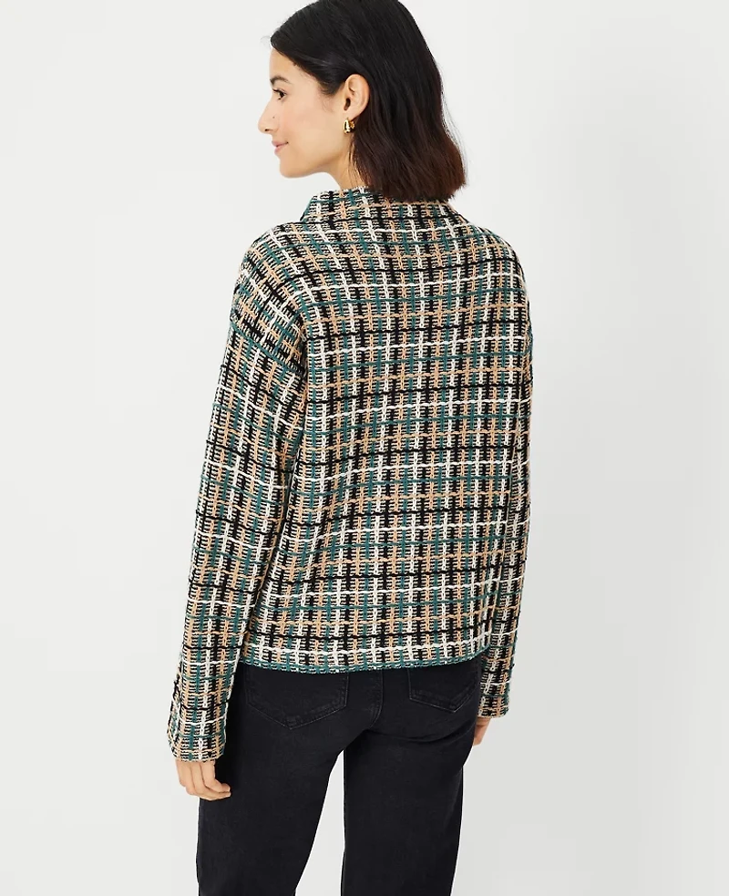 Ann Taylor Petite Tweedy Funnel Neck Sweater Size 2XS Teal Multi Women's