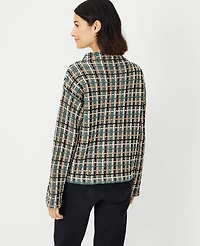 Ann Taylor Petite Tweedy Funnel Neck Sweater Size 2XS Teal Multi Women's