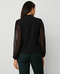 Ann Taylor Mock Neck Flocked Dot Sleeve Top Size Medium Black Women's