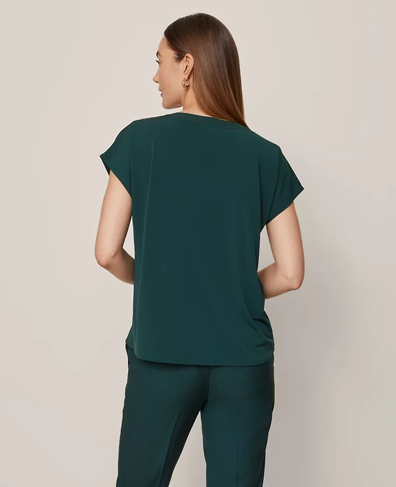 Ann Taylor Petite Mixed Media Pleat Front Top Women's