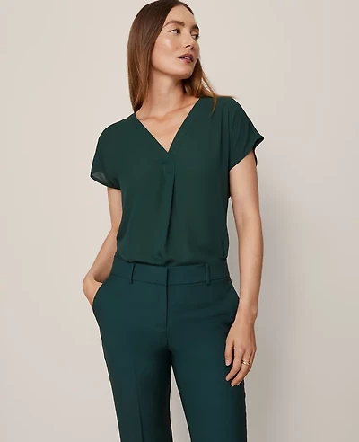 Ann Taylor Petite Mixed Media Pleat Front Top Women's