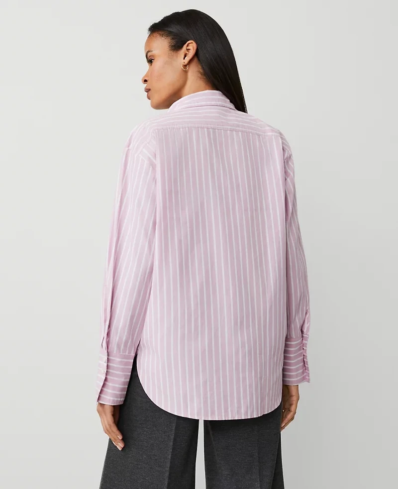 Ann Taylor Striped Oversized Pocket Shirt Size XL Clean Lilac Women's