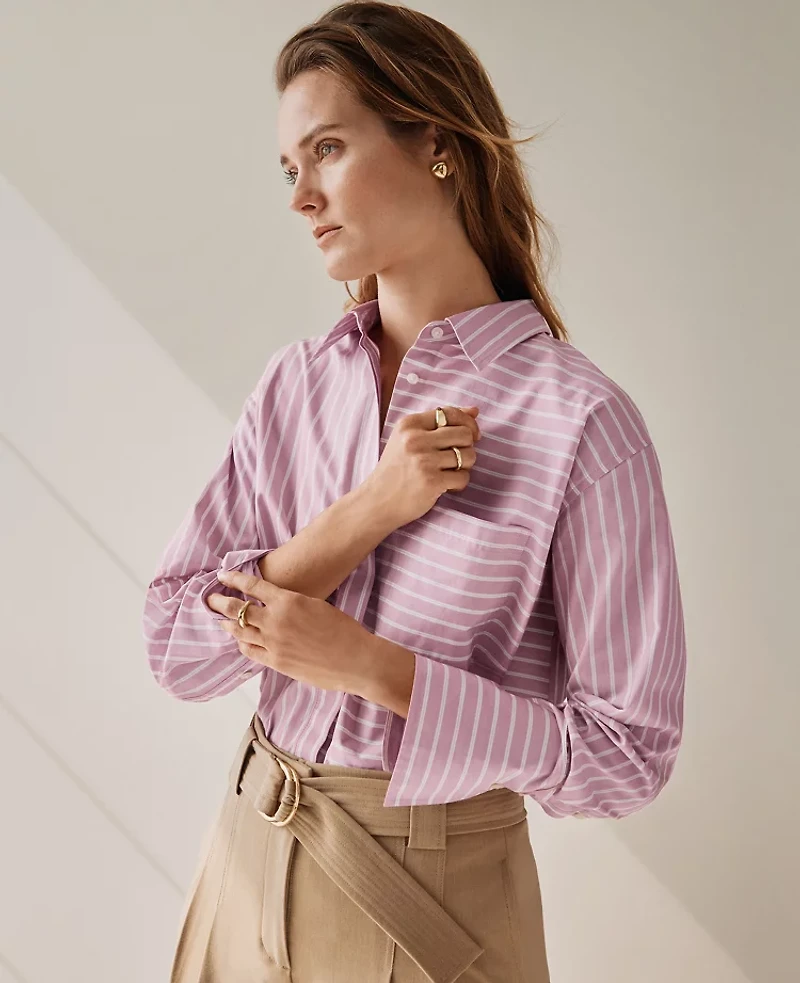Ann Taylor Striped Oversized Pocket Shirt Size XL Clean Lilac Women's
