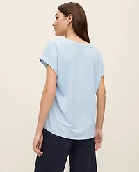 Ann Taylor Petite Mixed Media Pleat Front Top Women's