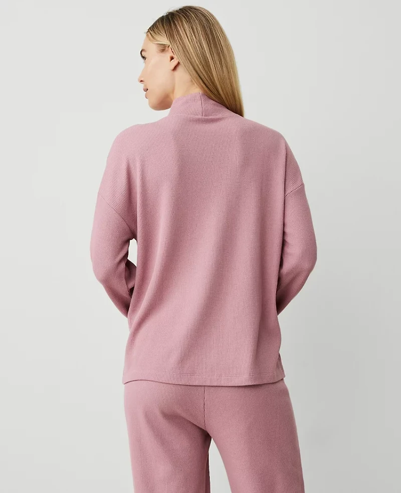 Ann Taylor Mock Neck Waffle Lounge Pullover Size XS Foxglove Women's