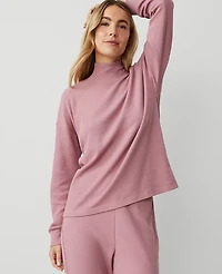 Ann Taylor Mock Neck Waffle Lounge Pullover Size XS Foxglove Women's