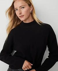 Ann Taylor Mock Neck Ribbed Sweater Size XL Black Women's