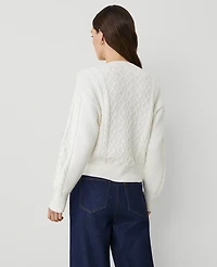 Ann Taylor Weekend Collection Cable Henley Sweater Winter White Women's