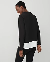 Ann Taylor Petite Mixed Media Mock Neck Top Size 2XS Black Women's