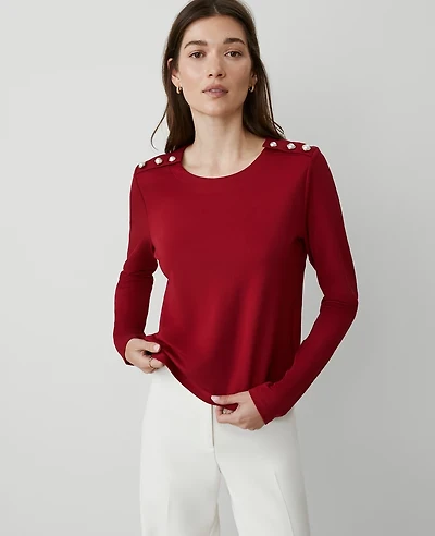 Ann Taylor Button-Shoulder Ponte Top Women's
