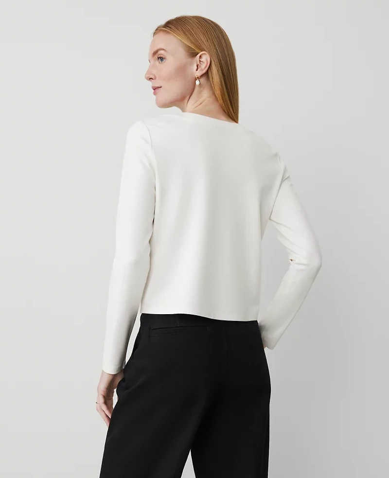 Ann Taylor Button-Shoulder Ponte Top Winter White Women's