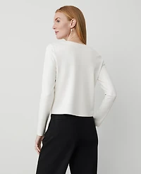 Ann Taylor Button-Shoulder Ponte Top Winter White Women's