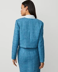 Ann Taylor Tweed Crew Neck Jacket Size 0 Balmy Blue Women's
