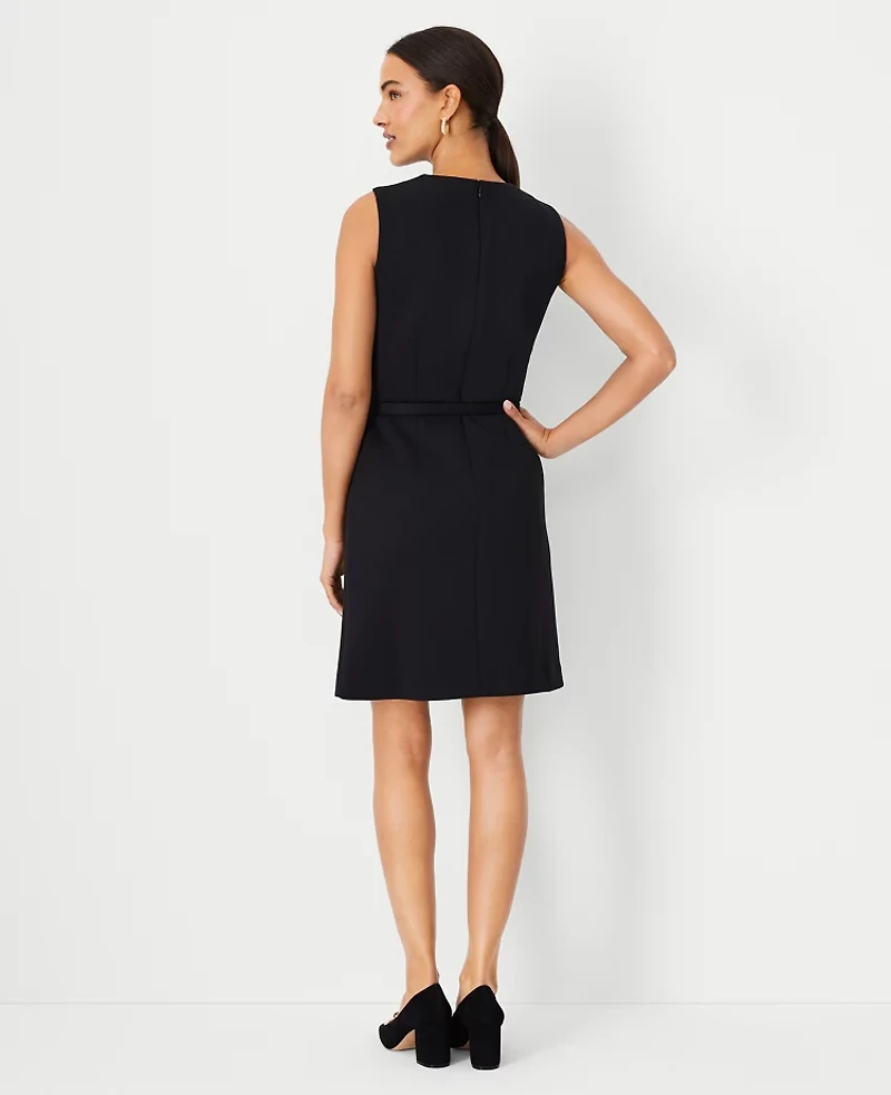 Ann Taylor The Petite Belted A-Line Dress in Double Knit Size 14 Black Women's