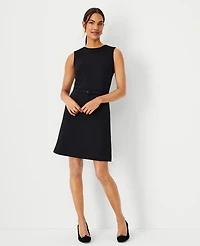Ann Taylor The Petite Belted A-Line Dress in Double Knit Size 14 Black Women's