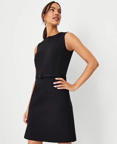 Ann Taylor The Petite Belted A-Line Dress in Double Knit Size 14 Black Women's