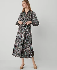 Ann Taylor Petite Floral Belted Shirtdress Black Women's
