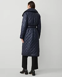 Ann Taylor Weekend Collection Quilted Drape Collar Belted Puffer Coat Size XS Night Sky Women's