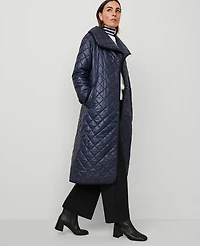 Ann Taylor Weekend Collection Quilted Drape Collar Belted Puffer Coat Size XS Night Sky Women's