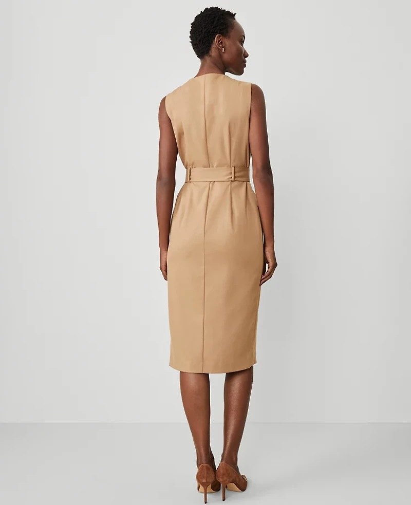 Ann Taylor The Petite Wrap Sheath Dress in Seasonless Stretch Size 2 Perfect Camel Women's