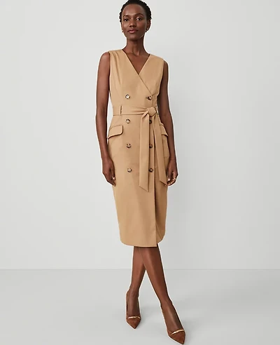 Ann Taylor The Petite Wrap Sheath Dress in Seasonless Stretch Size 2 Perfect Camel Women's