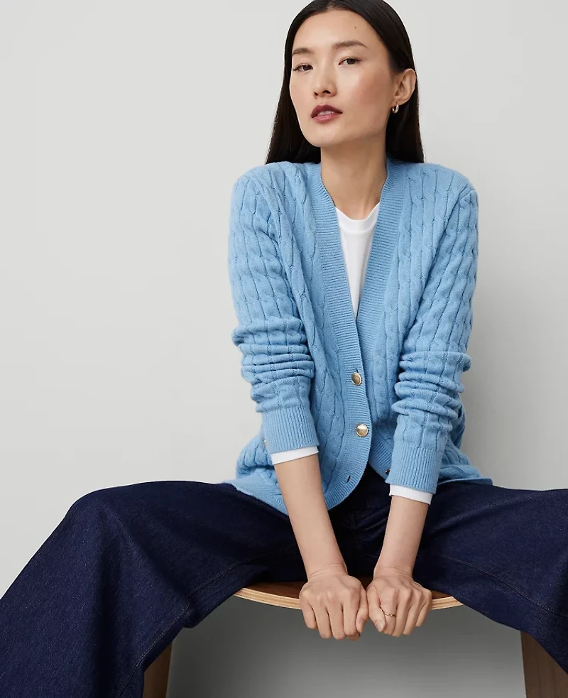 Ann Taylor Cable Boyfriend Cardigan Size Medium Santa Cruz Blue Women's