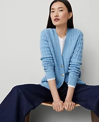Ann Taylor Cable Boyfriend Cardigan Size Medium Santa Cruz Blue Women's