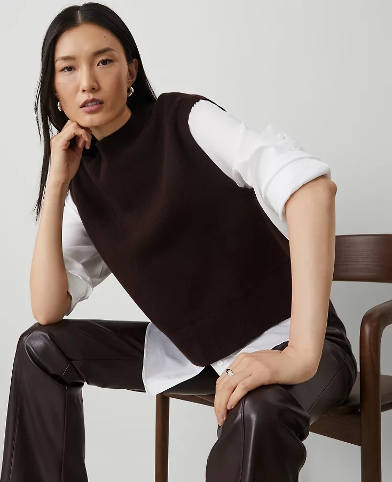 Ann Taylor Mixed Media Sweater Size Large Pure Chocolate Women's