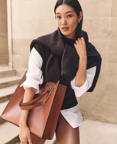 Ann Taylor Mixed Media Sweater Size Large Pure Chocolate Women's