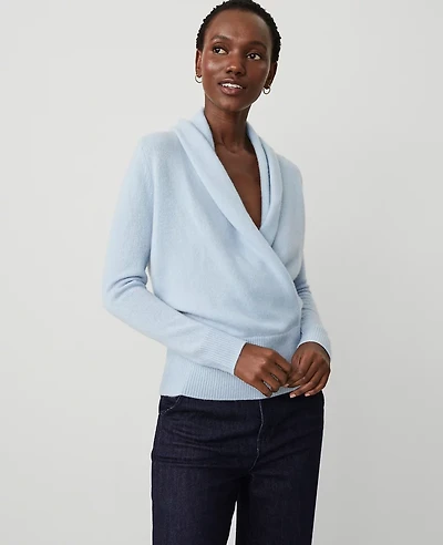 Ann Taylor Cashmere Shawl Collar Sweater Size 2XL Soft Blue Women's
