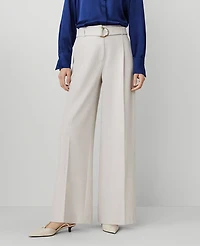 Ann Taylor The Petite Belted Pleated Wide-Leg Pant Size 4 Pale Sand Heather Women's
