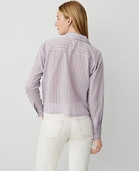 Ann Taylor Weekend Collection Striped Cotton Blend Shirt Pink Multi Women's