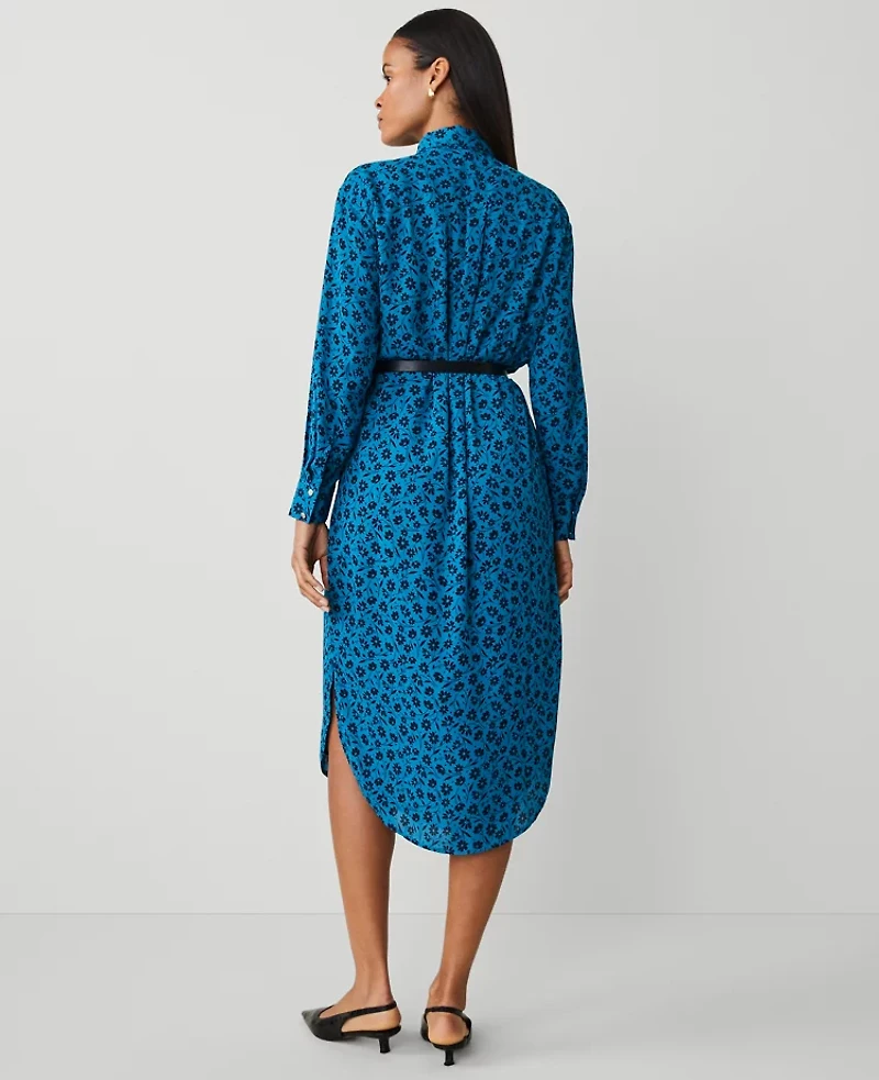 Ann Taylor Floral Column Midi Dress Size 2 Gulf Blue Women's