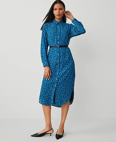 Ann Taylor Floral Column Midi Dress Size 2 Gulf Blue Women's