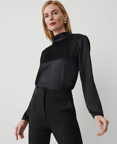 Ann Taylor Studio Collection Silk Cowl-Back Top Size XS Black Women's