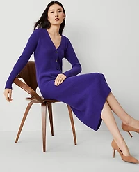 Ann Taylor Cashmere Ribbed Cardigan Dress Midnight Grape Women's